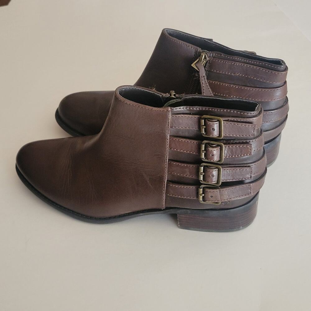 Franco Sarto Women Sz 9 Brown Leather Buckle Zip Ankle Fashion Boots Booties